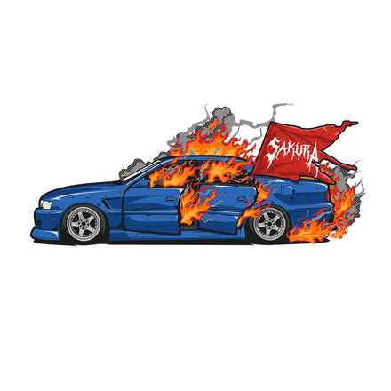 Flaming Chaser Printed Decal - Blue